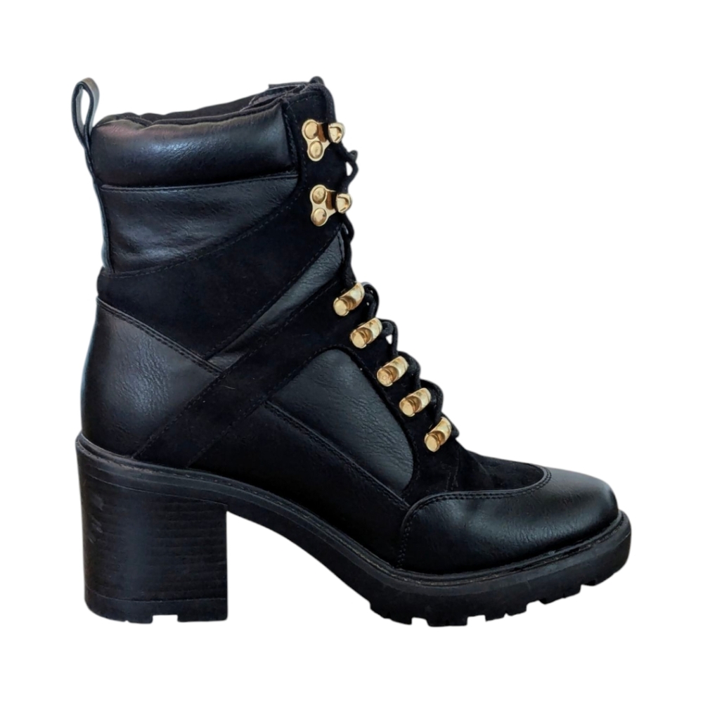 Shoe Dazzle Edde Black Lace Up Heeled Boots Size 6.5 - Picture 2 of 7